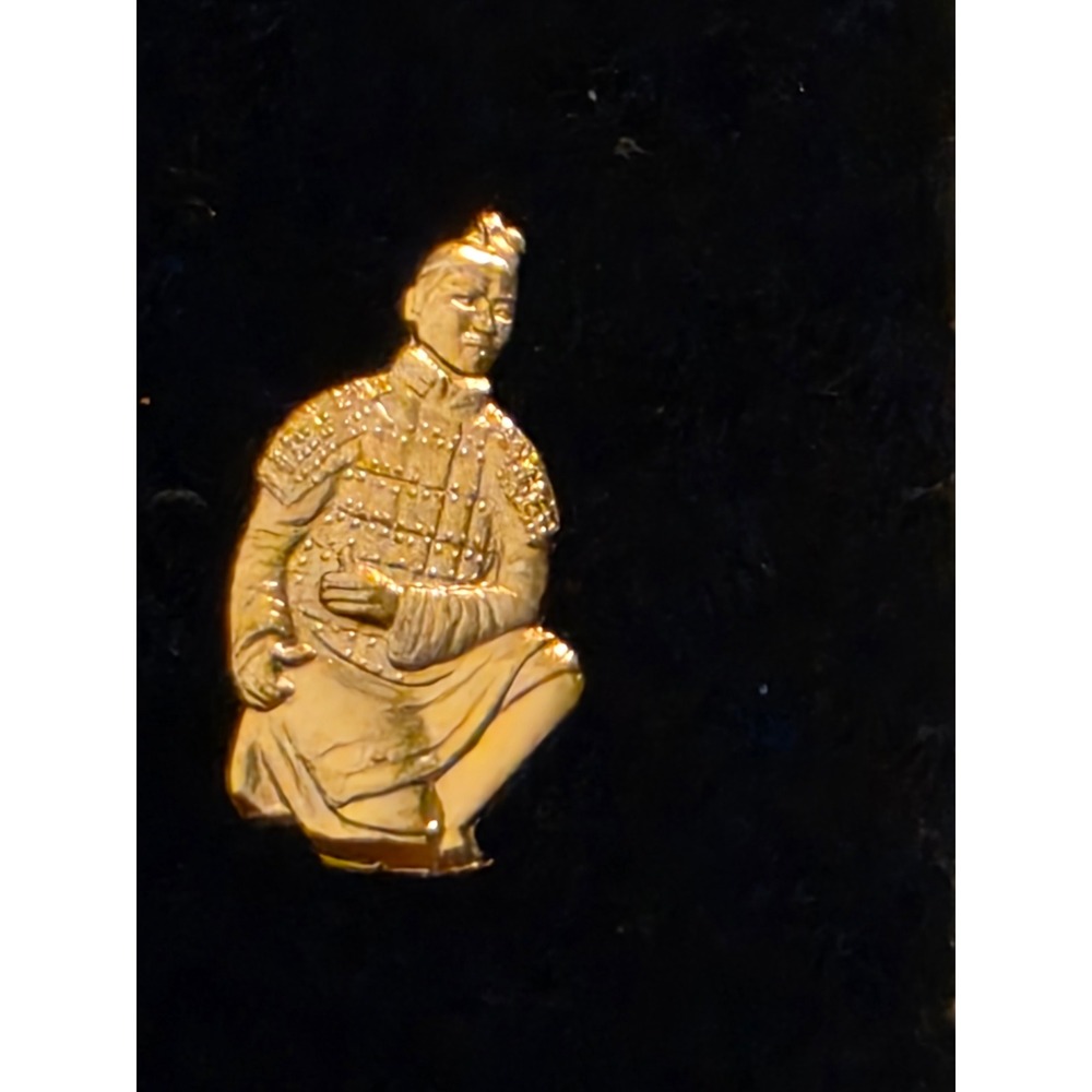 Vintage Gold Tone Terracotta Warrior Kneeling Archer Pin Brooch Chinese History